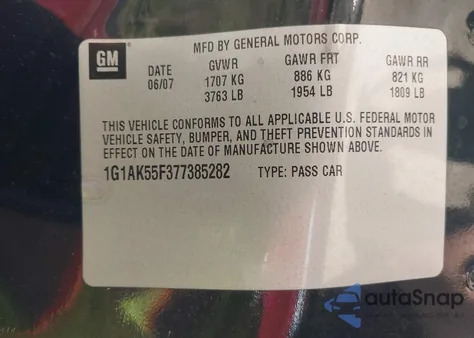 2007 Chevrolet Cobalt Ls from USA, damaged, VIN 1G1AK55F377385282